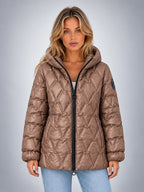 Women's Star Quilted Jacket – Glossy Hooded - Taupe