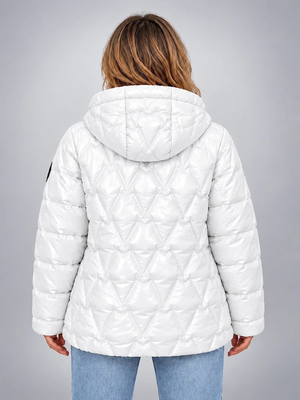 Women's Star Quilted Jacket – Glossy Hooded - White