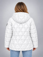 Women's Star Quilted Jacket – Glossy Hooded - White