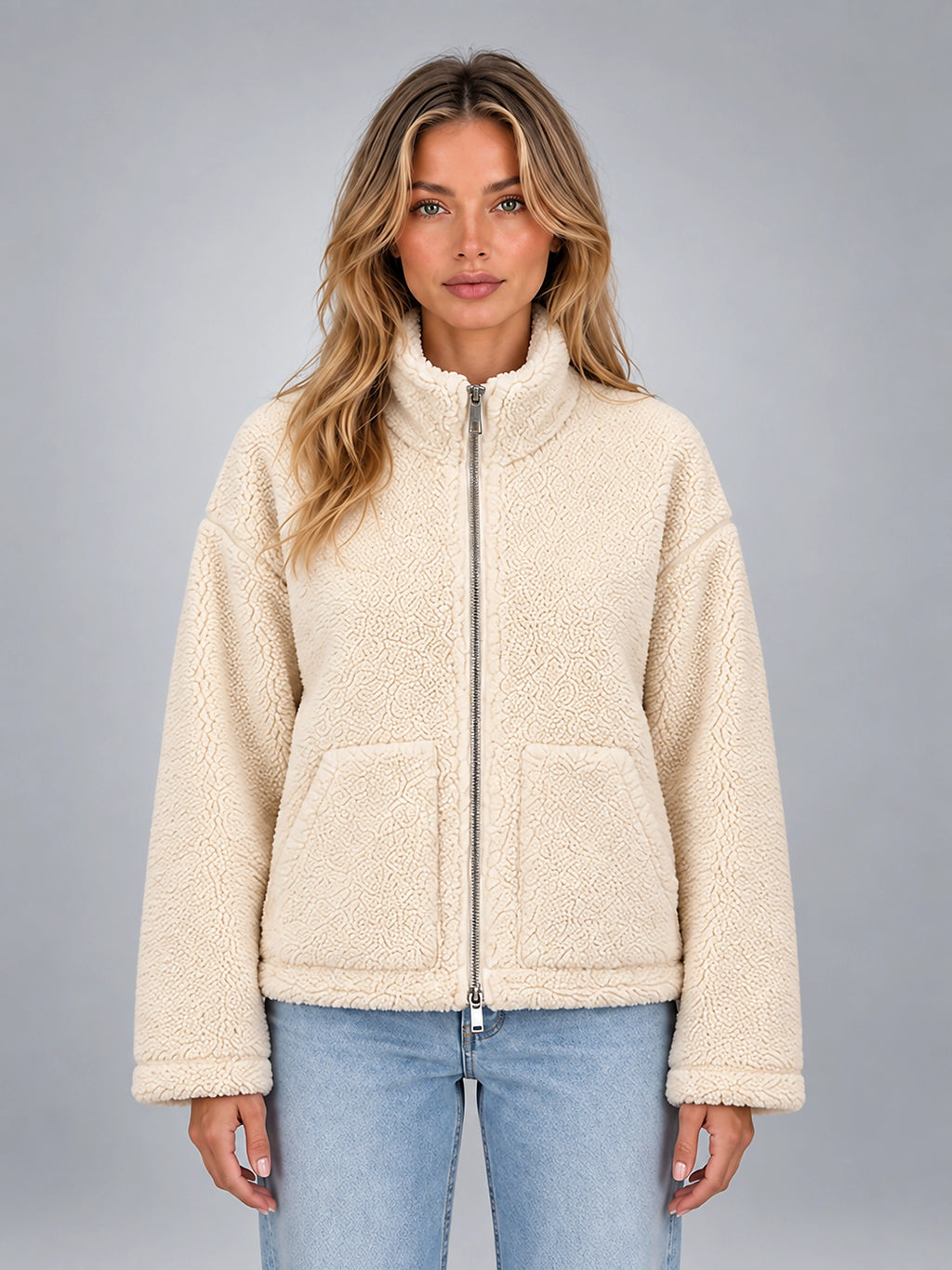 Women's Sherpa Jacket – Relaxed Full Zip - Ivory