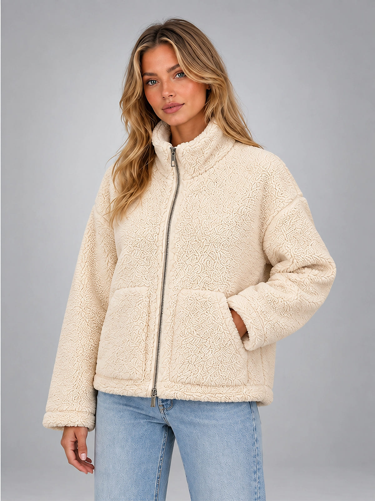 Women's Sherpa Jacket – Relaxed Full Zip - Ivory