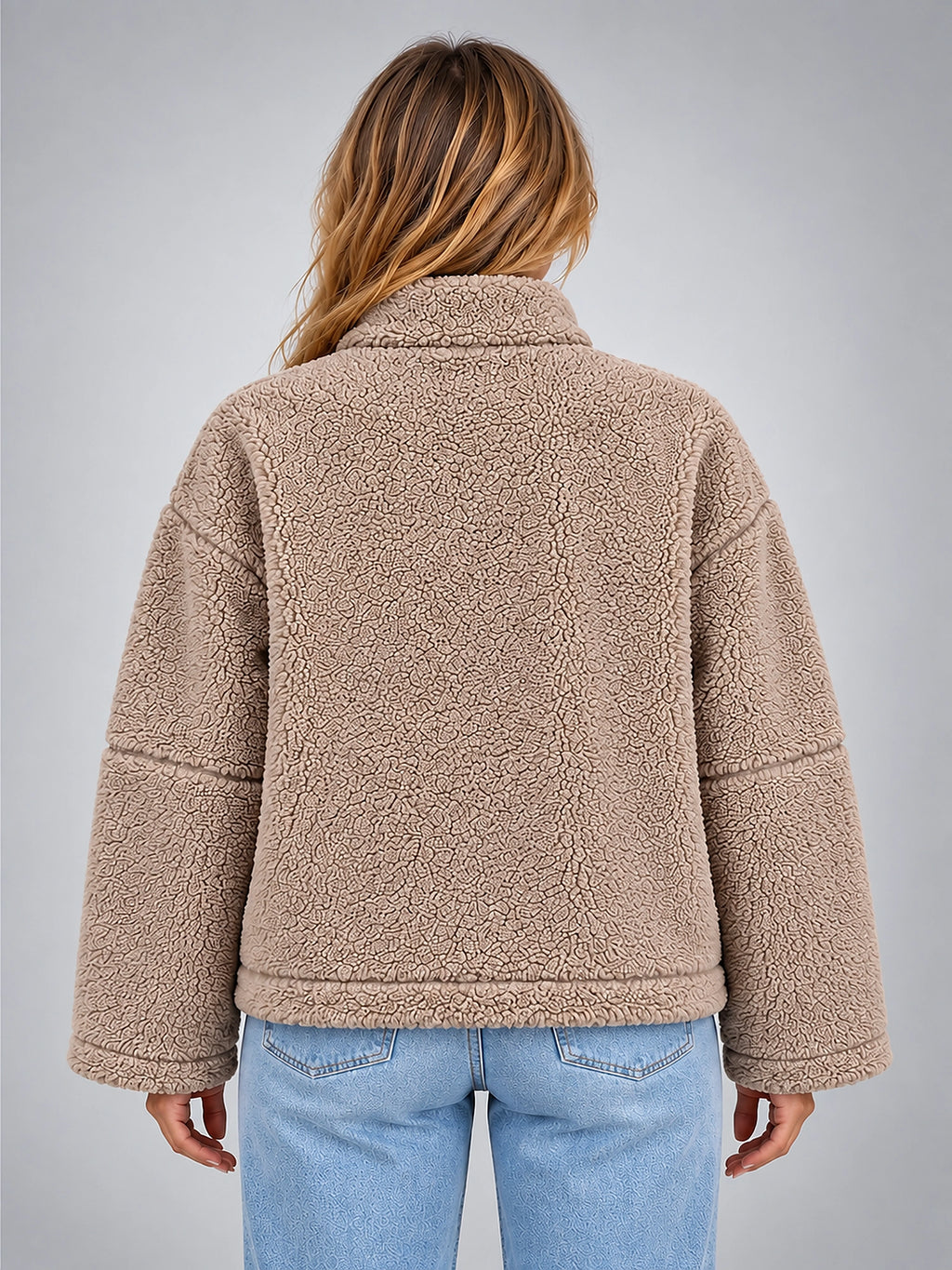 Women's Sherpa Jacket – Relaxed Full Zip - Taupe