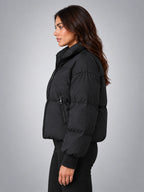 Women's Cropped Puffer Jacket – Funnel Neck Collar - Black