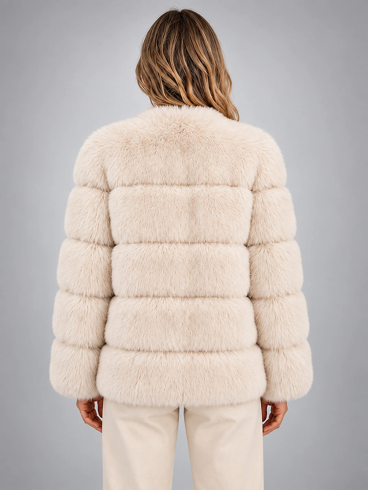 Women's Faux Fur Jacket – Paneled Design - Cream