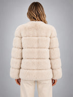 Women's Faux Fur Jacket – Paneled Design - Cream
