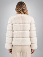 Women's Faux Fur Jacket – Paneled Design - Ivory
