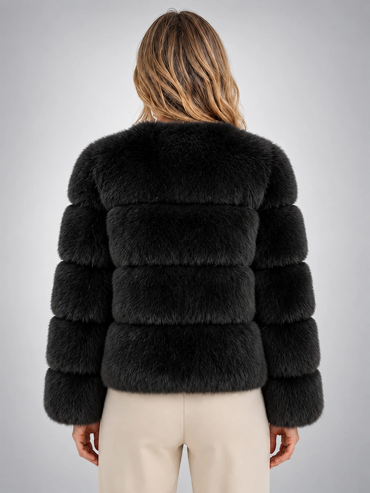 Women's Faux Fur Jacket – Paneled Design - Black