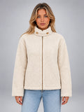 Women's Sherpa Jacket – Funnel Neck Zip Front - Ivory