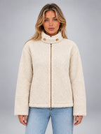 Women's Sherpa Jacket – Funnel Neck Zip Front - Ivory