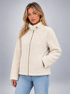 Women's Sherpa Jacket – Funnel Neck Zip Front - Ivory