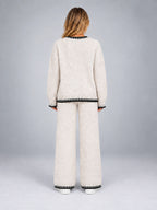 Women's Knit Lounge Set – Contrast Stitch Matching Two Piece - Ivory