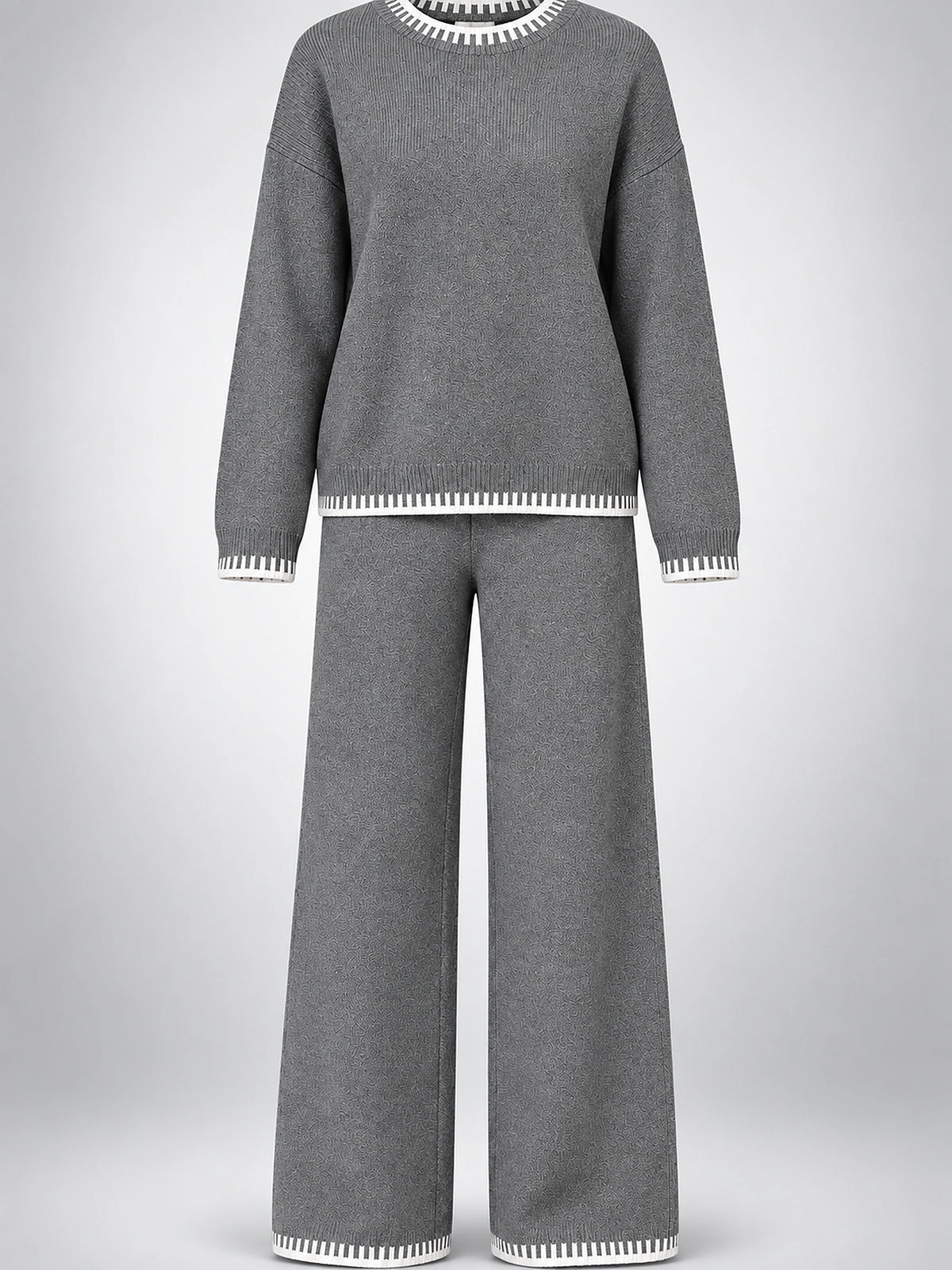Women's Knit Lounge Set – Contrast Stitch Matching Two Piece - Gray