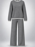 Women's Knit Lounge Set – Contrast Stitch Matching Two Piece - Gray