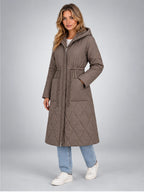 Women's Quilted Parka – Hooded Drawstring Waist - Taupe