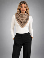 Women's Paisley Triangle Scarf – Lightweight Printed Wrap - Khaki