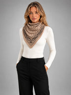 Women's Paisley Triangle Scarf – Lightweight Printed Wrap - Khaki