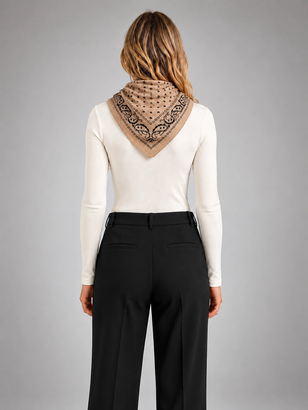 Women's Paisley Triangle Scarf – Lightweight Printed Wrap - Khaki