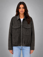 Women's Faux Suede Field Jacket – Relaxed Utility Fit - Charcoal