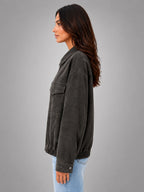 Women's Faux Suede Field Jacket – Relaxed Utility Fit - Charcoal