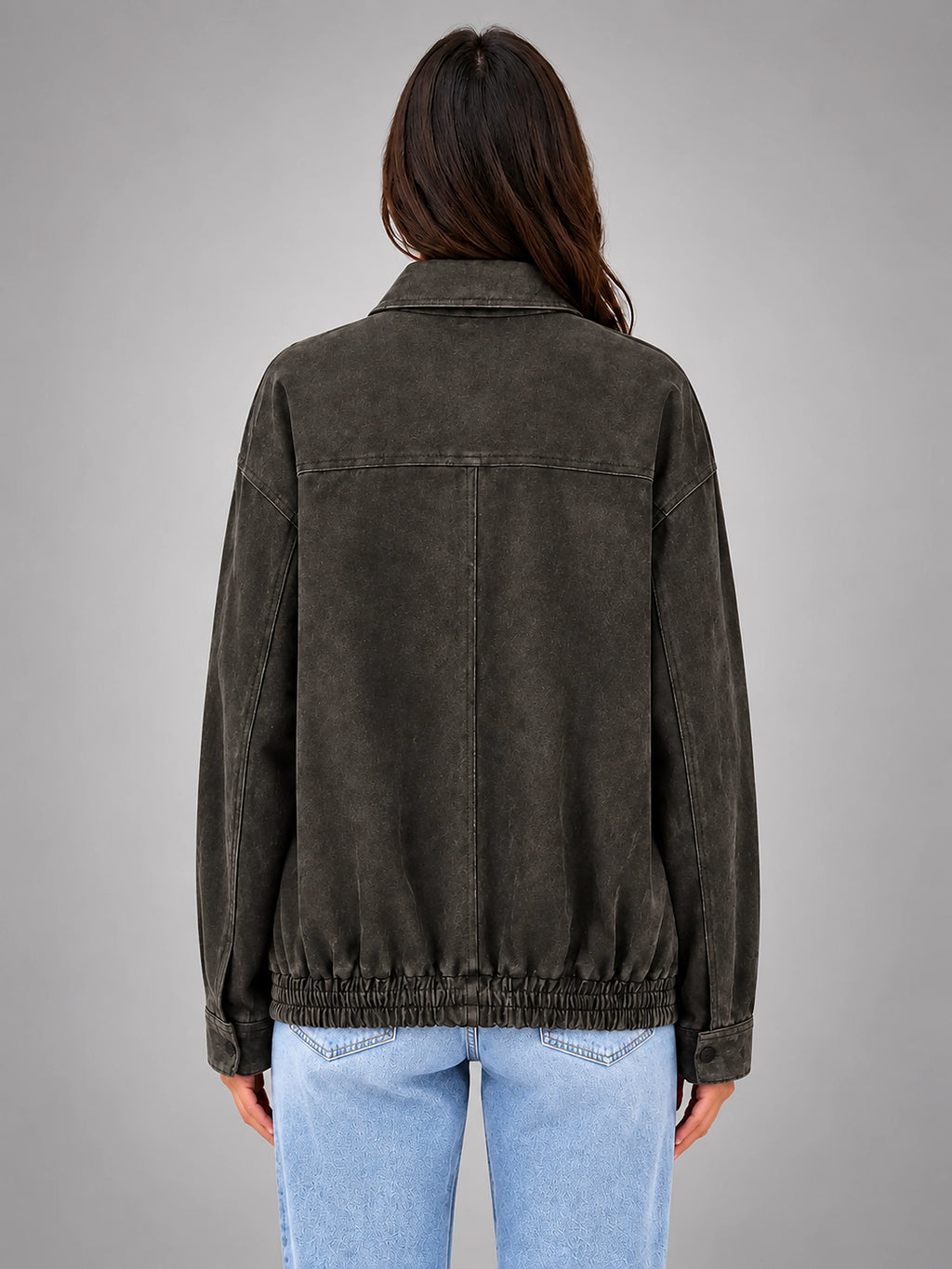 Women's Faux Suede Field Jacket – Relaxed Utility Fit - Charcoal
