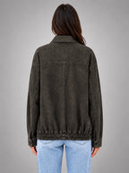 Women's Faux Suede Field Jacket – Relaxed Utility Fit - Charcoal