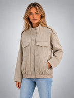 Women's Faux Suede Field Jacket – Relaxed Utility Fit - Stone