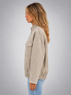 Women's Faux Suede Field Jacket – Relaxed Utility Fit - Stone