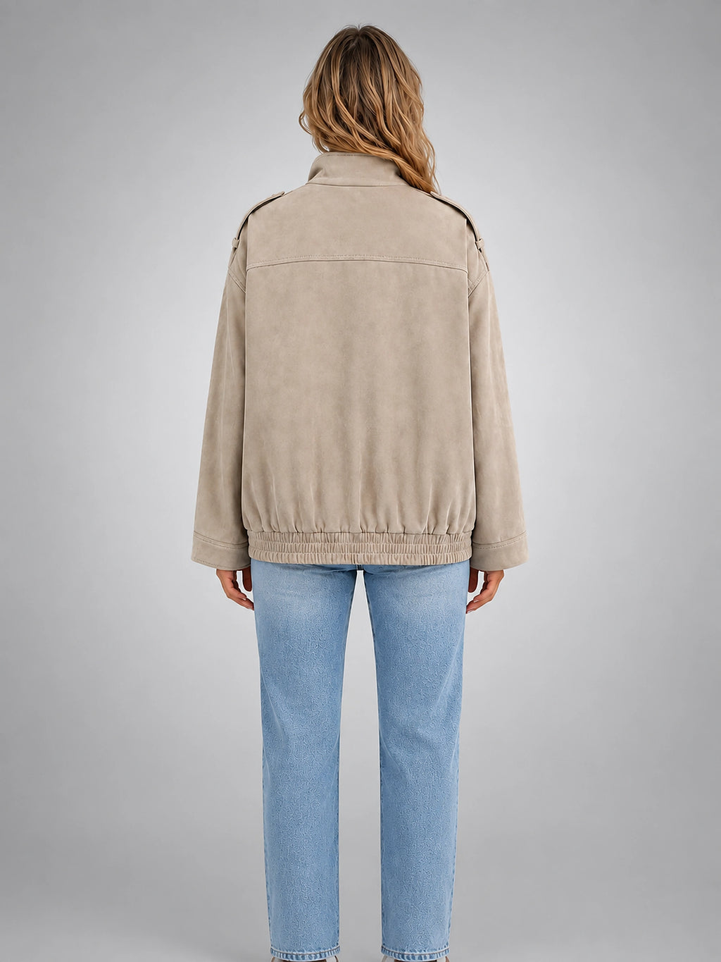 Women's Faux Suede Field Jacket – Relaxed Utility Fit - Stone