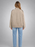 Women's Faux Suede Field Jacket – Relaxed Utility Fit - Stone