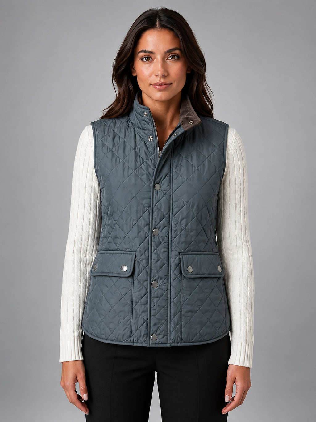 Women's Quilted Vest – Lightweight Layering Jacket - Blue Gray