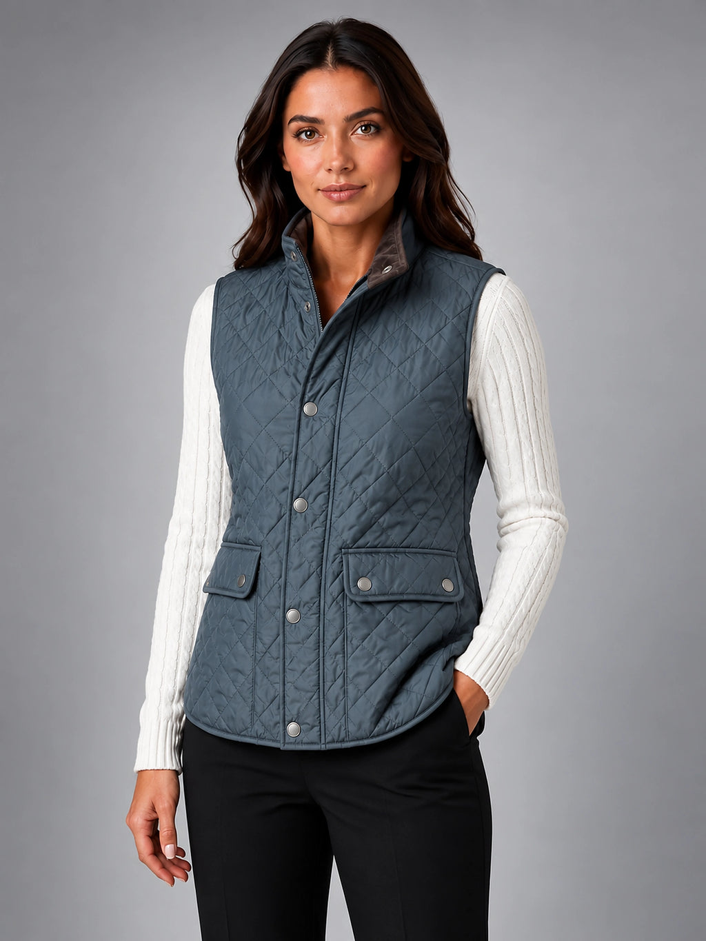 Women's Quilted Vest – Lightweight Layering Jacket - Blue Gray