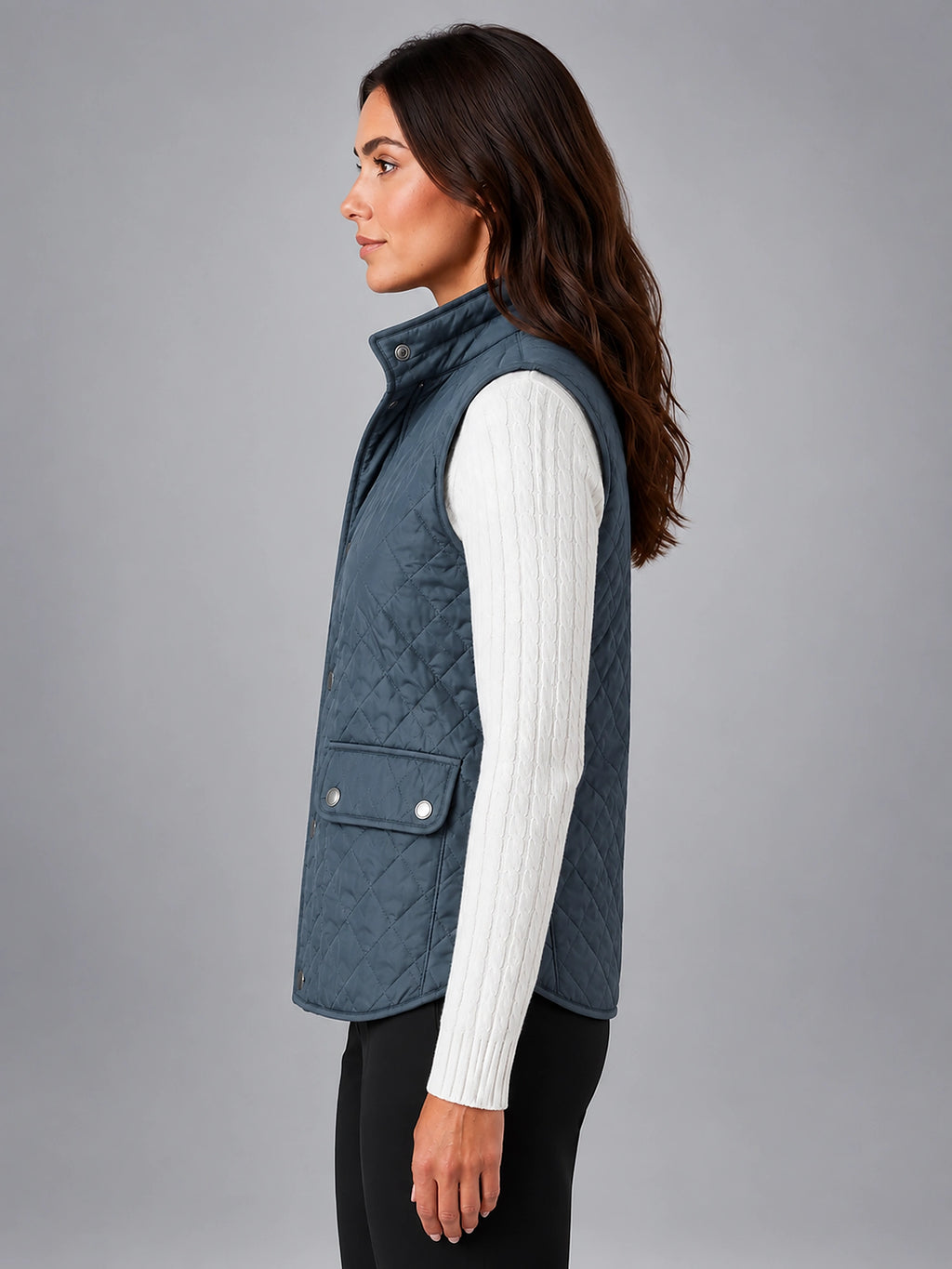 Women's Quilted Vest – Lightweight Layering Jacket - Blue Gray