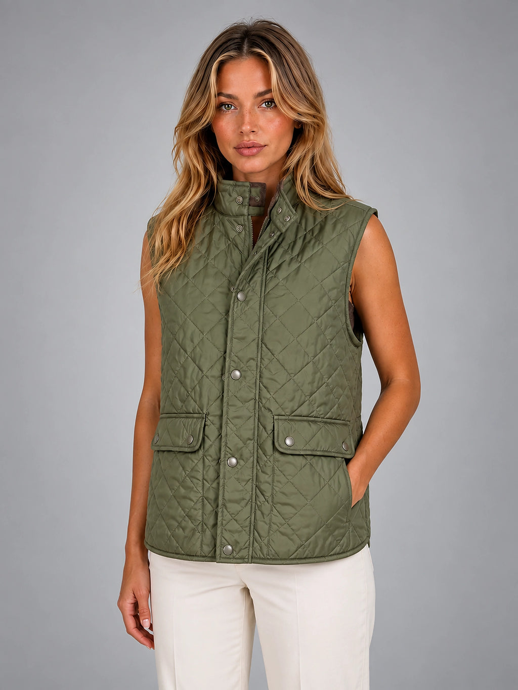 Women's Quilted Vest – Lightweight Layering Jacket - Olive