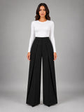 Women's Pinstripe Wide Leg Pants – Tailored Relaxed Fit - Black