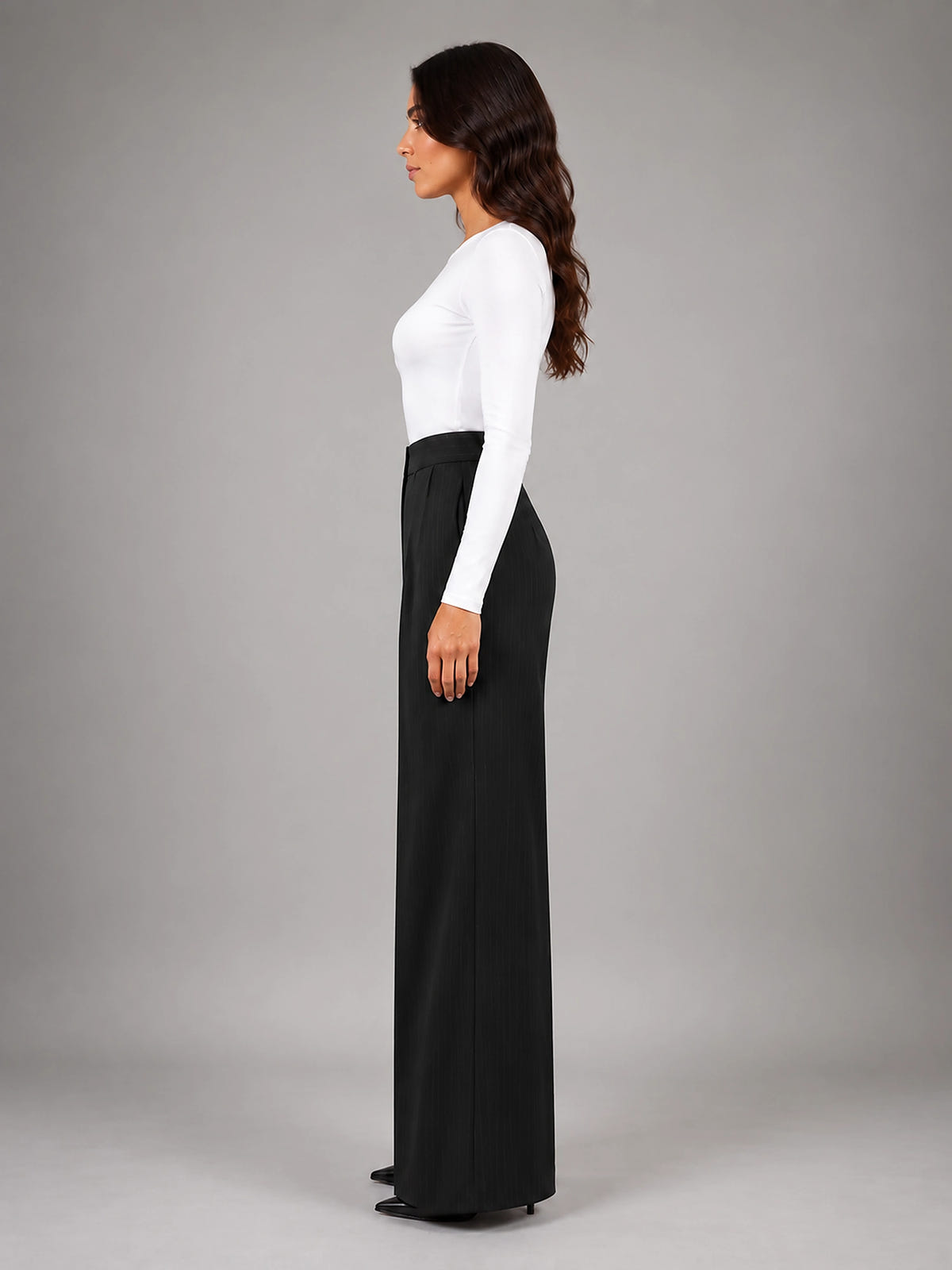 Women's Pinstripe Wide Leg Pants – Tailored Relaxed Fit - Black