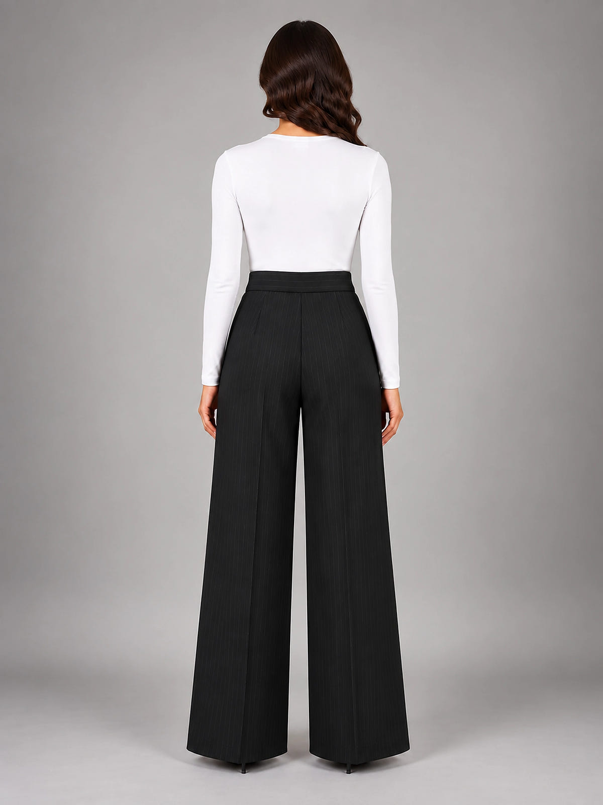 Women's Pinstripe Wide Leg Pants – Tailored Relaxed Fit - Black