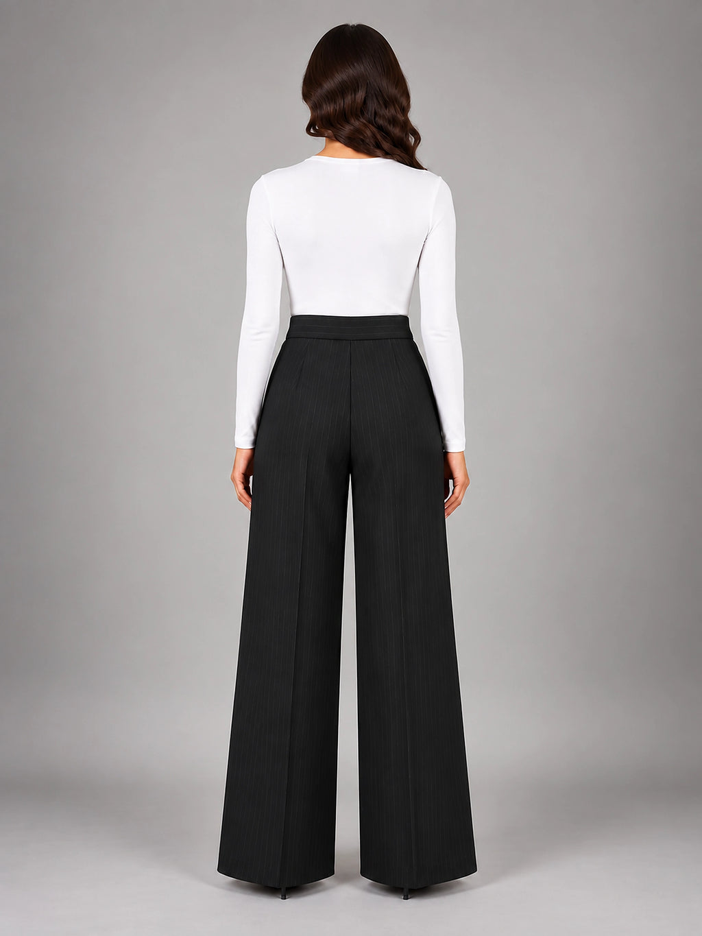 Women's Pinstripe Wide Leg Pants – Tailored Relaxed Fit - Black
