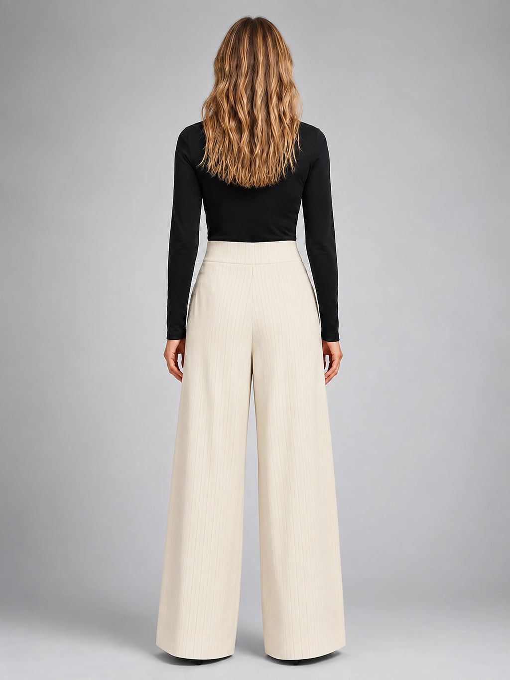 Women's Pinstripe Wide Leg Pants – Tailored Relaxed Fit - Ivory