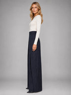 Women's Pinstripe Wide Leg Pants – Tailored Relaxed Fit - Navy