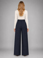 Women's Pinstripe Wide Leg Pants – Tailored Relaxed Fit - Navy