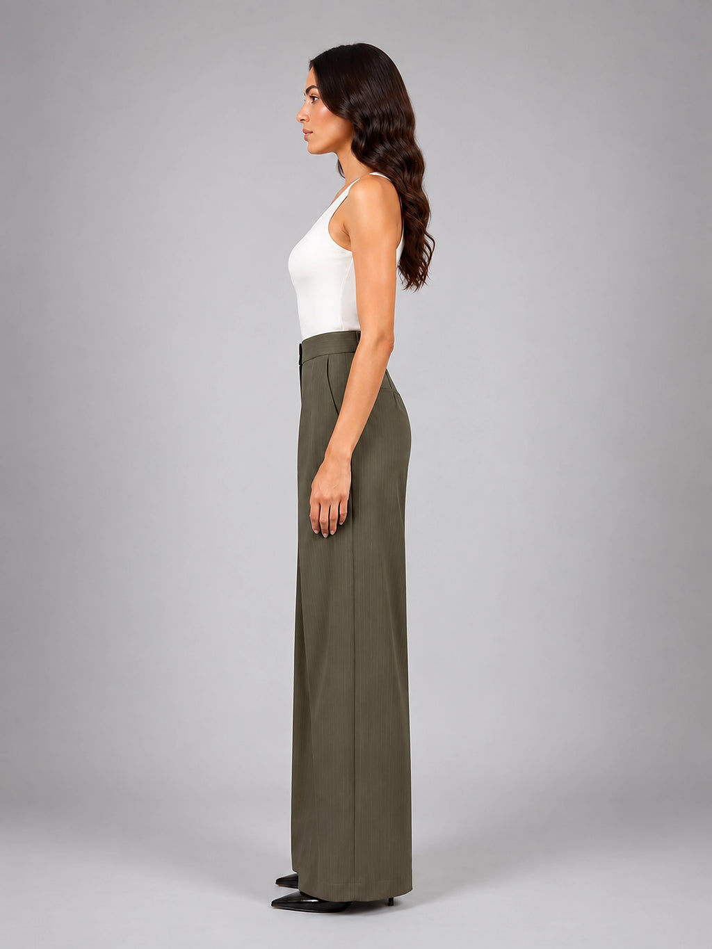 Women's Pinstripe Wide Leg Pants – Tailored Relaxed Fit - Taupe