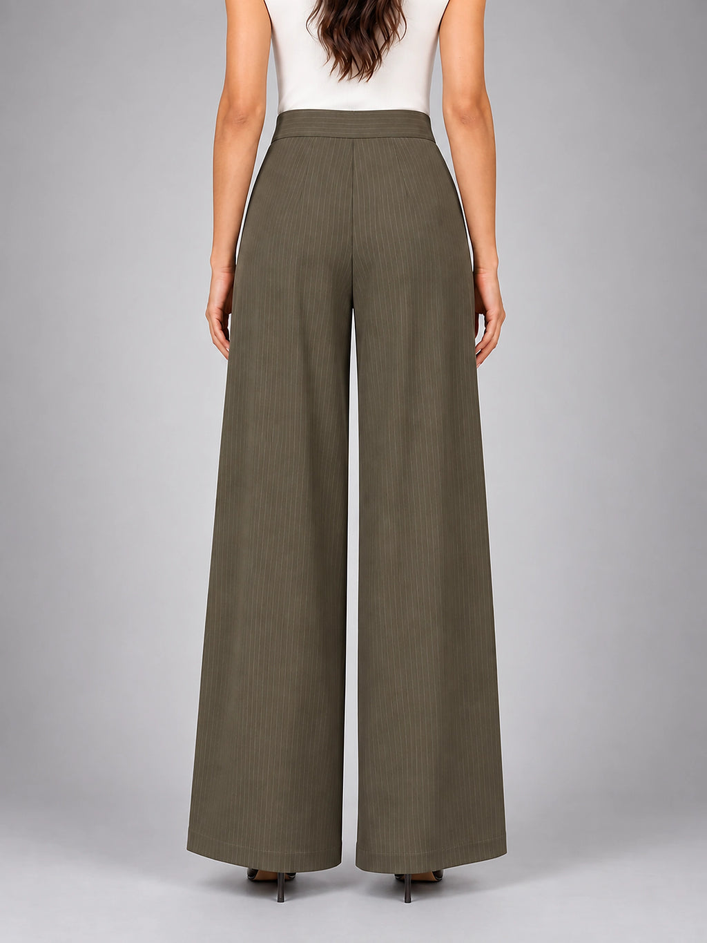 Women's Pinstripe Wide Leg Pants – Tailored Relaxed Fit - Taupe