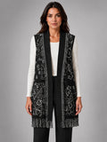 Women's Paisley Longline Vest – Layering Statement Piece - Black