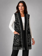 Women's Paisley Longline Vest – Layering Statement Piece - Black