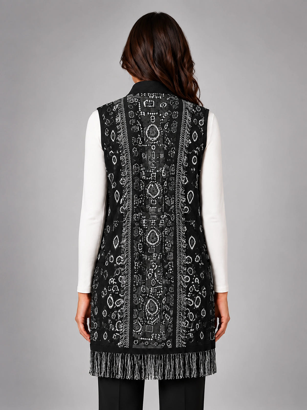 Women's Paisley Longline Vest – Layering Statement Piece - Black