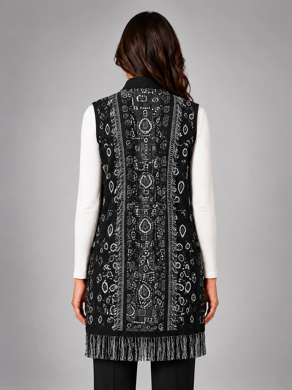 Women's Paisley Longline Vest – Layering Statement Piece - Black