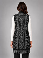 Women's Paisley Longline Vest – Layering Statement Piece - Black