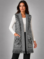 Women's Paisley Longline Vest – Layering Statement Piece - Gray