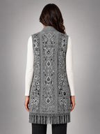 Women's Paisley Longline Vest – Layering Statement Piece - Gray