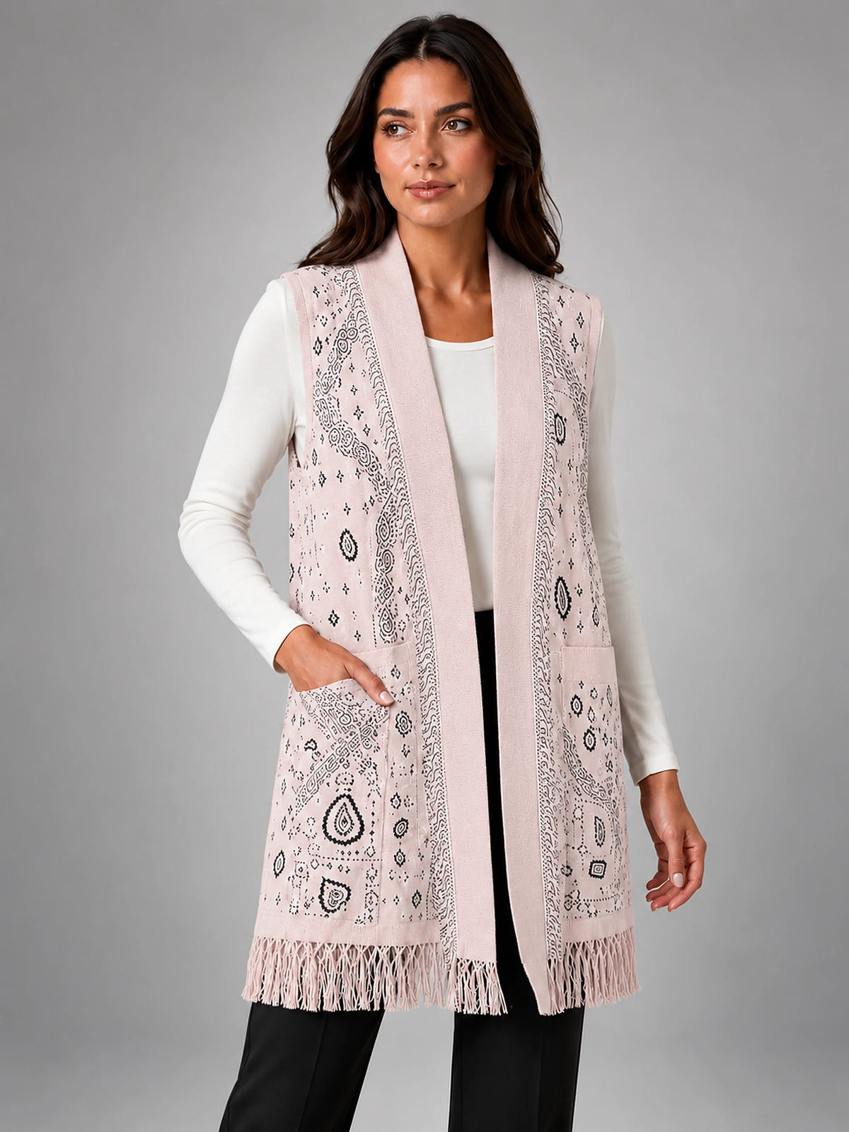 Women's Paisley Longline Vest – Layering Statement Piece